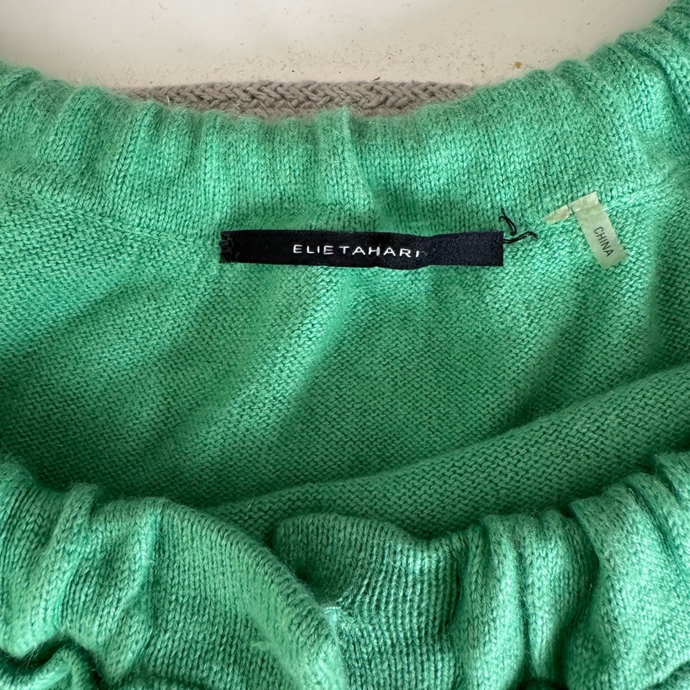 ELIE TAHARI Light Green Silk Cashmere Elbow Sleeve Cardigan Sweater Size Medium - Picture 5 of 11